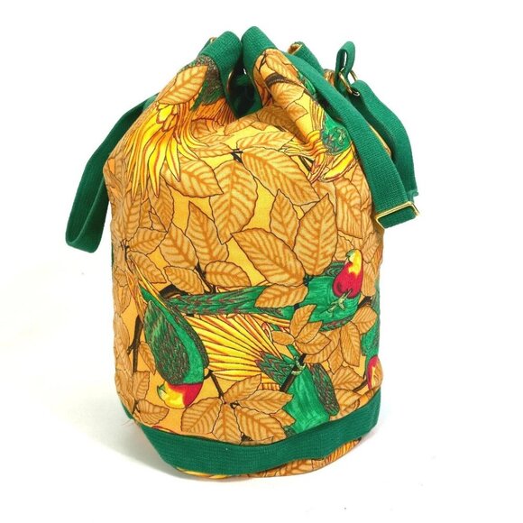 HERMES Flower Parrot Bird Pattern Purse vintage Shoulder Bag cotton Orange/Green - Picture 1 of 10